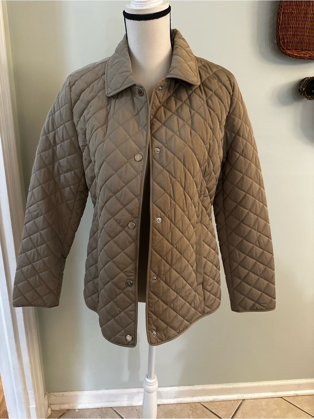 Calvin Klein Quilted Button-Front Jacket in Taupe
